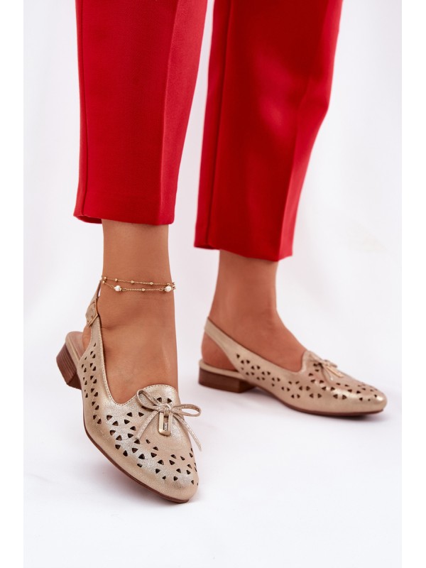 Perforated Ballerinas With Open Heel Gold Navinnia
