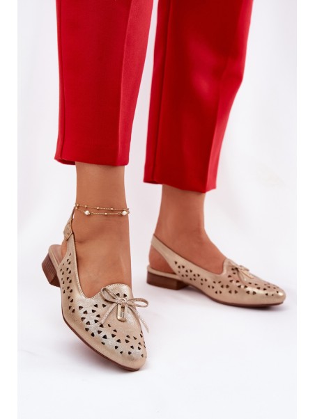 Perforated Ballerinas With Open Heel Gold Navinnia