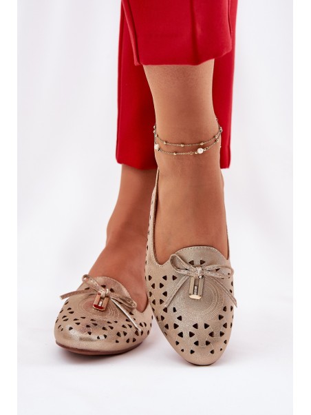 Perforated Ballerinas With Open Heel Gold Navinnia