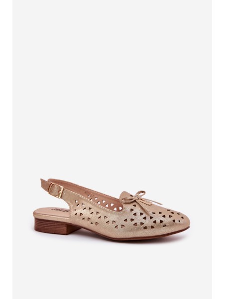 Perforated Ballerinas With Open Heel Gold Navinnia
