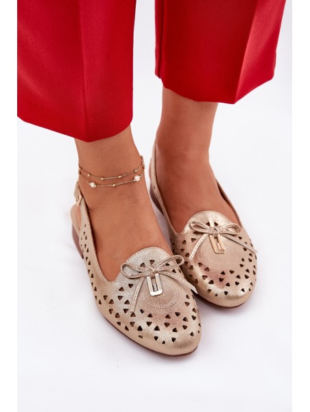Perforated Ballerinas With Open Heel Gold Navinnia