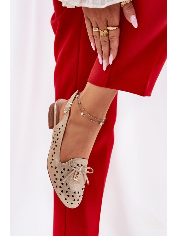 Perforated Ballerinas With Open Heel Gold Navinnia