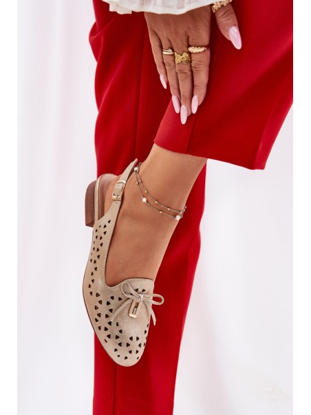 Perforated Ballerinas With Open Heel Gold Navinnia