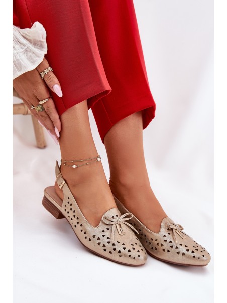 Perforated Ballerinas With Open Heel Gold Navinnia