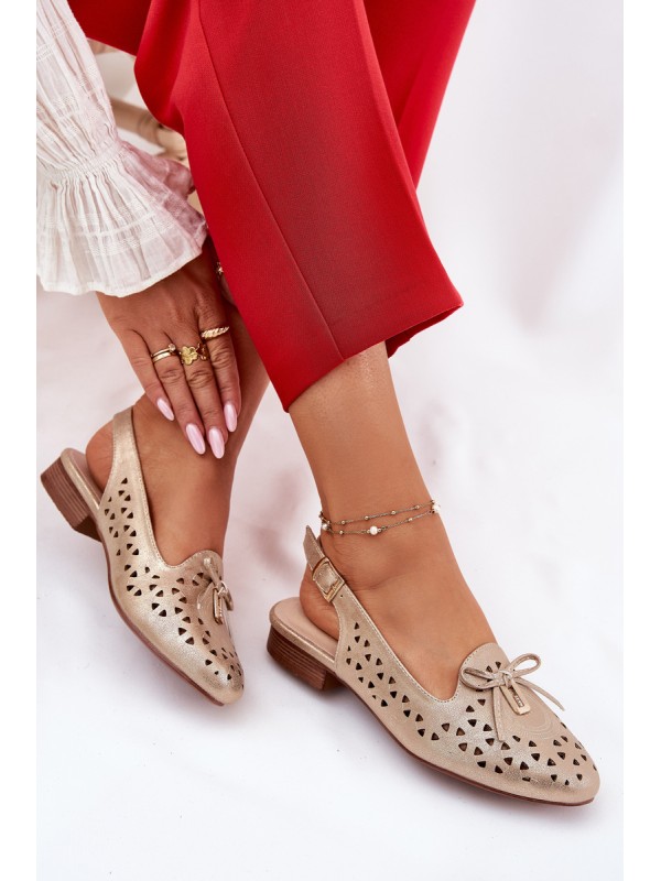 Perforated Ballerinas With Open Heel Gold Navinnia