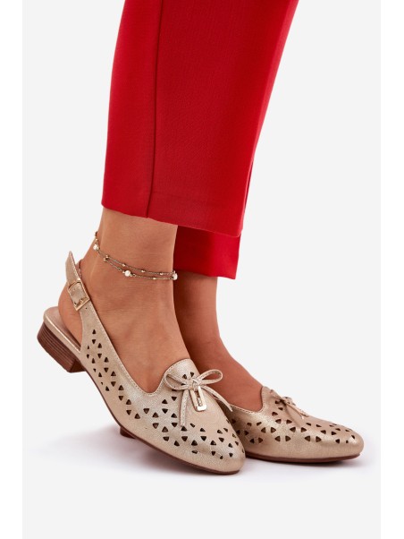 Perforated Ballerinas With Open Heel Gold Navinnia