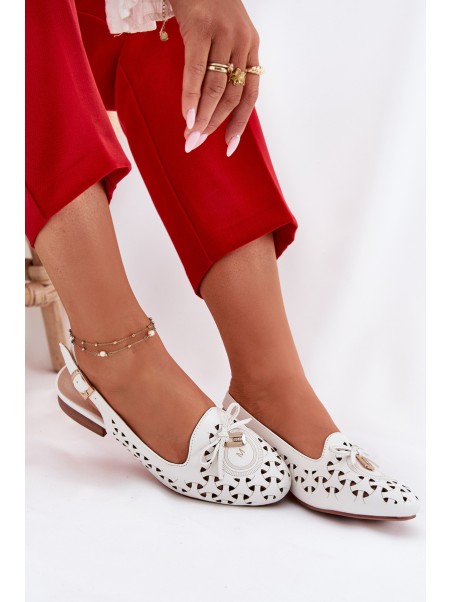 Perforated Ballerinas With Open Heel White Navinnia
