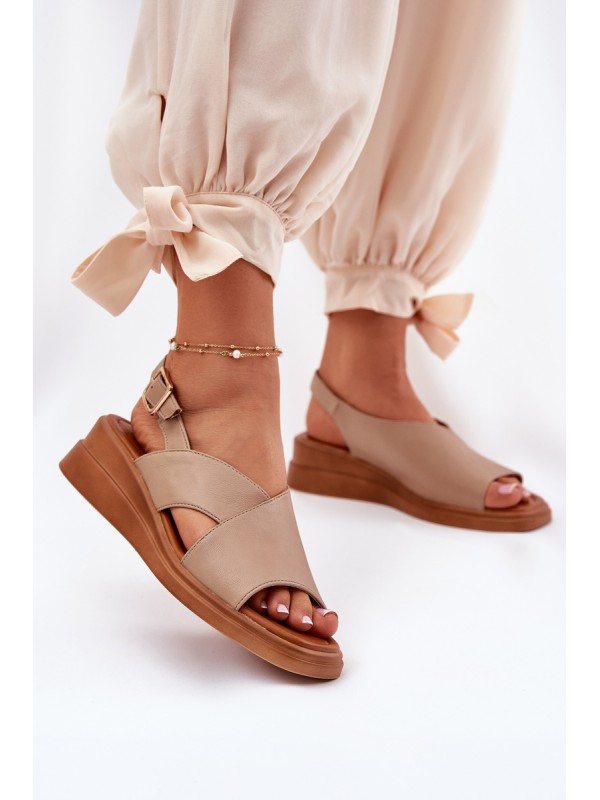Women's Wedge Sandals Made Of Eco Leather Beige Quilara