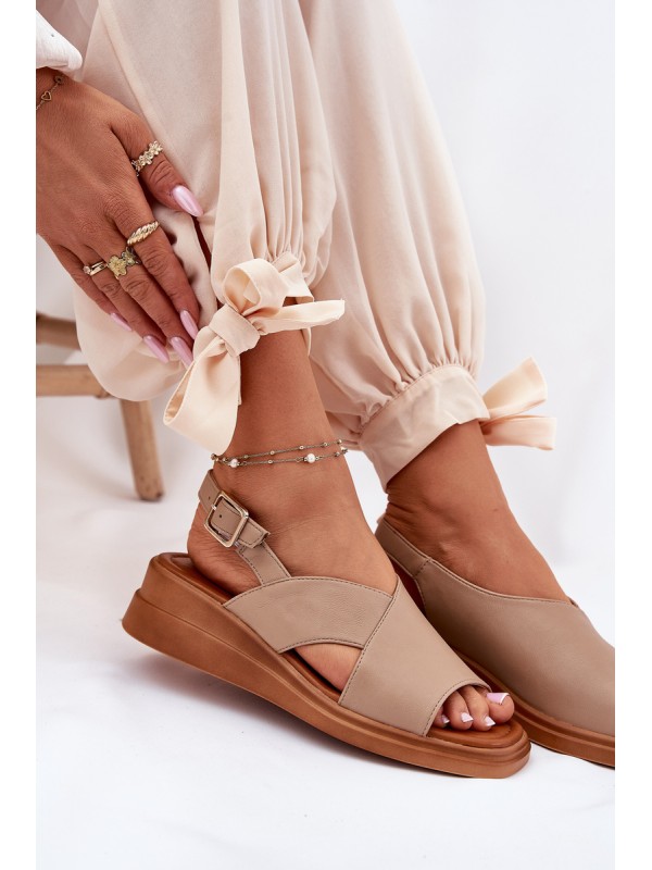 Women's Wedge Sandals Made Of Eco Leather Beige Quilara