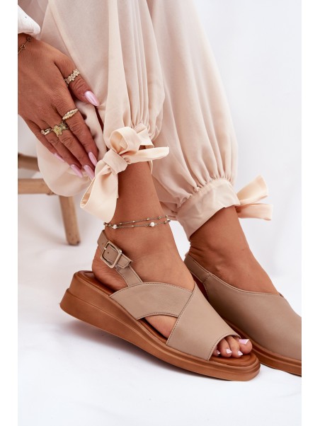 Women's Wedge Sandals Made Of Eco Leather Beige Quilara