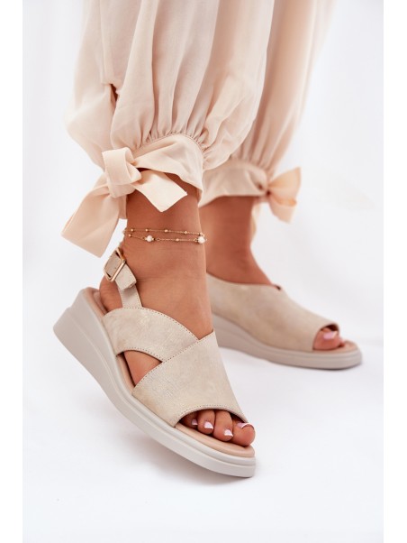 Ladies Wedge Sandals Made Of Eco Leather Golden Quilara