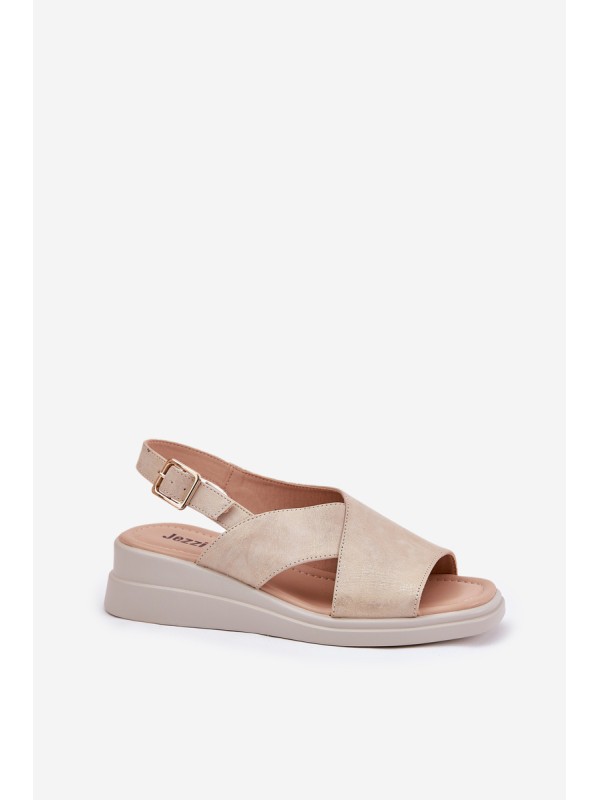 Ladies Wedge Sandals Made Of Eco Leather Golden Quilara