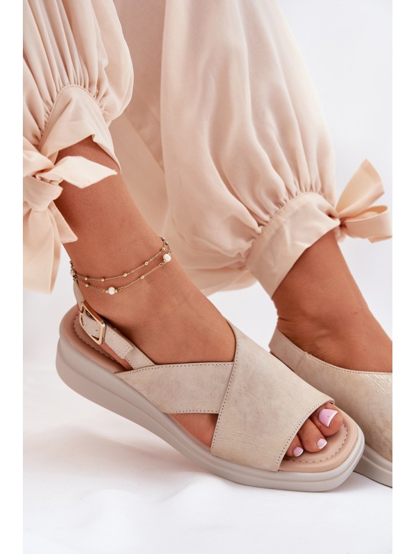 Ladies Wedge Sandals Made Of Eco Leather Golden Quilara