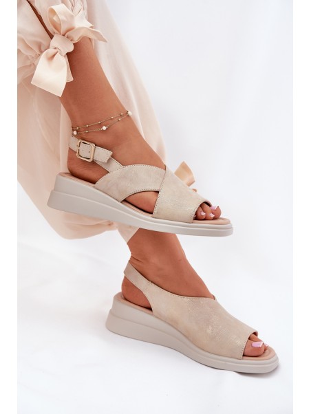 Ladies Wedge Sandals Made Of Eco Leather Golden Quilara