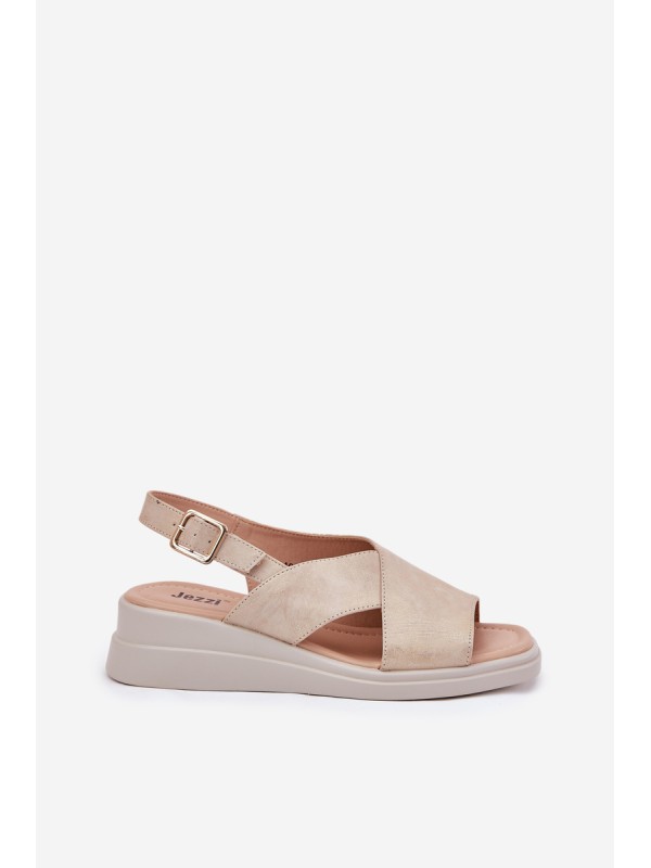 Ladies Wedge Sandals Made Of Eco Leather Golden Quilara