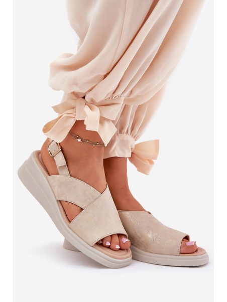 Ladies Wedge Sandals Made Of Eco Leather Golden Quilara