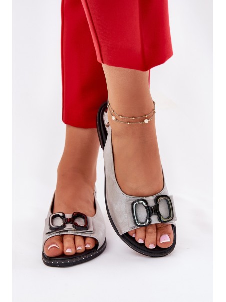 Flat Sandals With Decoration Eco Leather Silver Lilria
