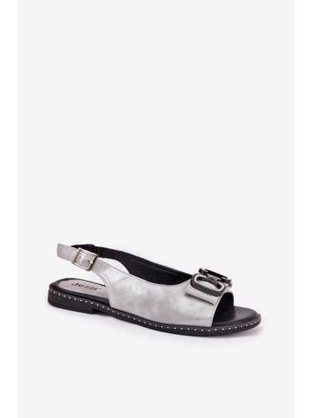 Flat Sandals With Decoration Eco Leather Silver Lilria