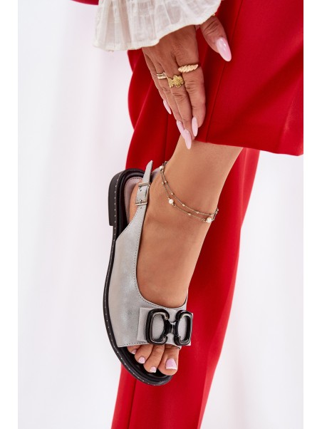 Flat Sandals With Decoration Eco Leather Silver Lilria