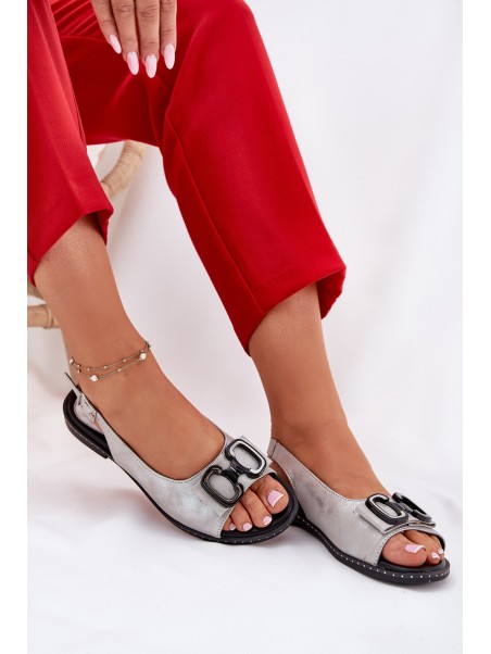 Flat Sandals With Decoration Eco Leather Silver Lilria