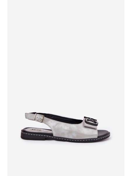 Flat Sandals With Decoration Eco Leather Silver Lilria