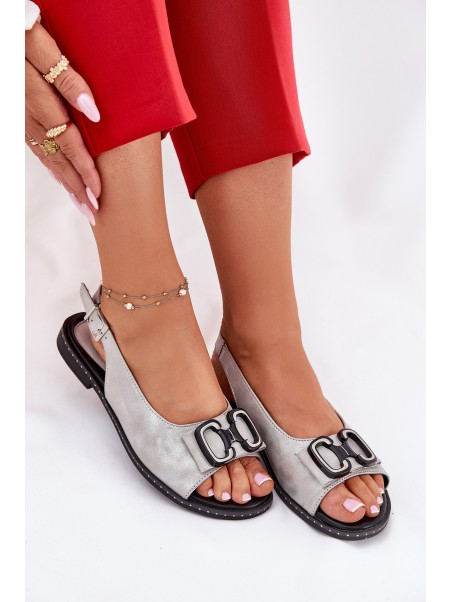 Flat Sandals With Decoration Eco Leather Silver Lilria