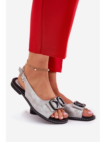 Flat Sandals With Decoration Eco Leather Silver Lilria
