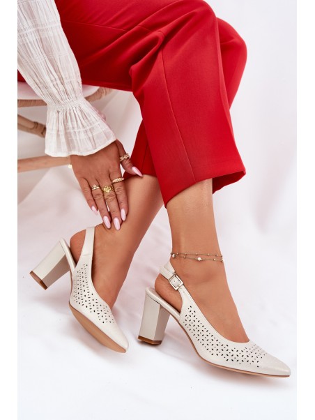 Perforated Sandals With Pointed Toes On A Heel Sergio Leone SK163 Pearl
