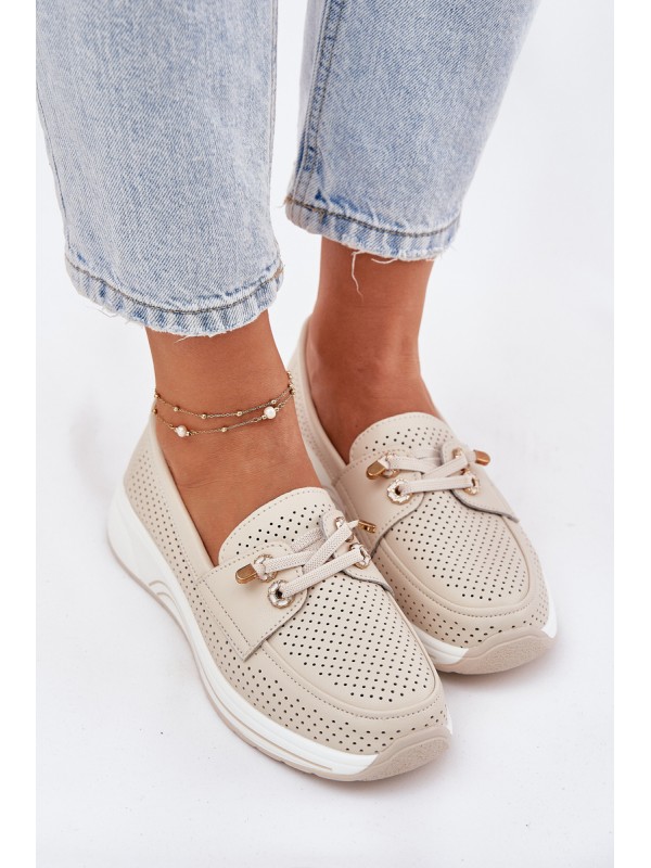 Leather Half Shoes Made Of Natural Leather On Platform Artiker 56C2102 Beige