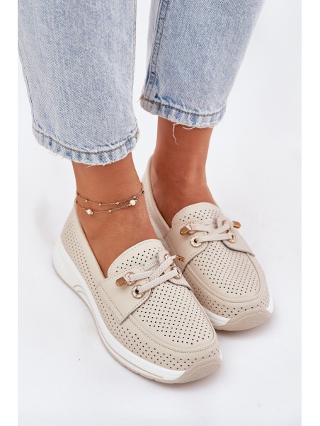 Leather Half Shoes Made Of Natural Leather On Platform Artiker 56C2102 Beige