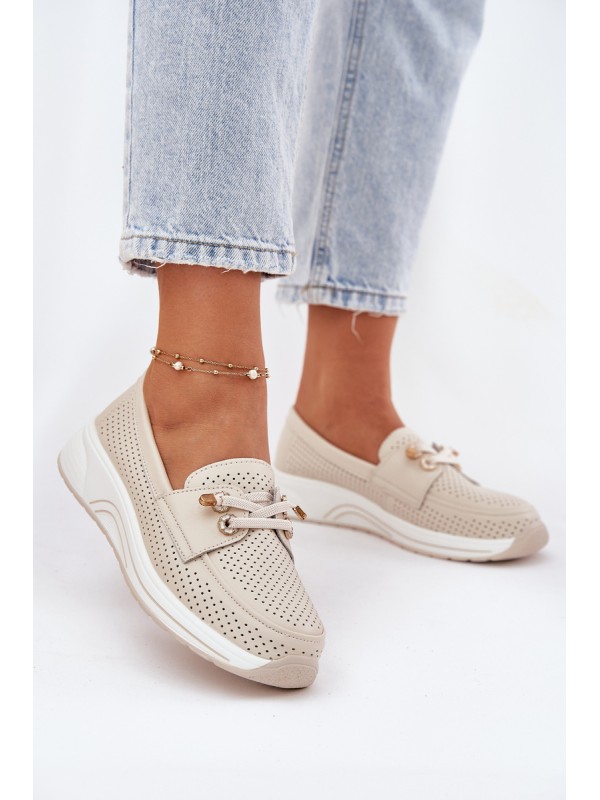 Leather Half Shoes Made Of Natural Leather On Platform Artiker 56C2102 Beige