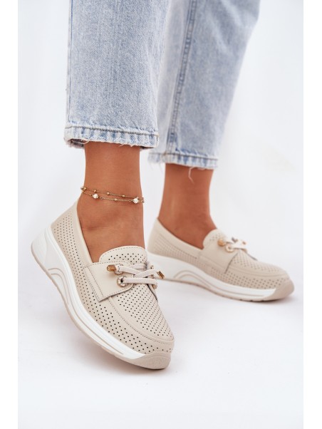 Leather Half Shoes Made Of Natural Leather On Platform Artiker 56C2102 Beige