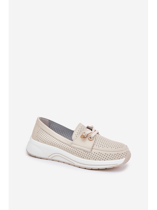 Leather Half Shoes Made Of Natural Leather On Platform Artiker 56C2102 Beige