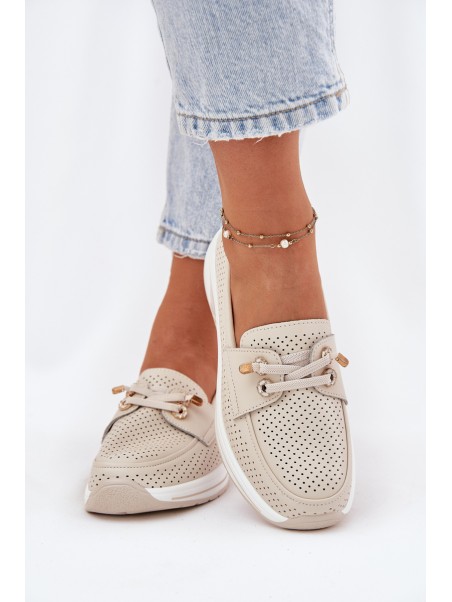 Leather Half Shoes Made Of Natural Leather On Platform Artiker 56C2102 Beige