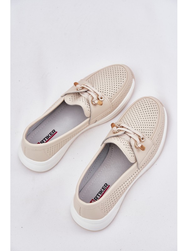 Leather Half Shoes Made Of Natural Leather On Platform Artiker 56C2102 Beige