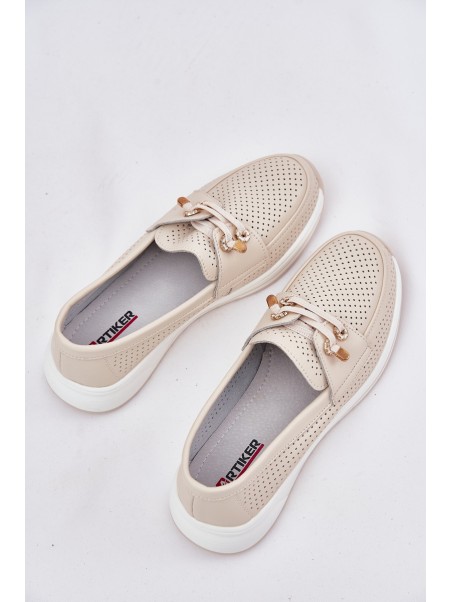 Leather Half Shoes Made Of Natural Leather On Platform Artiker 56C2102 Beige