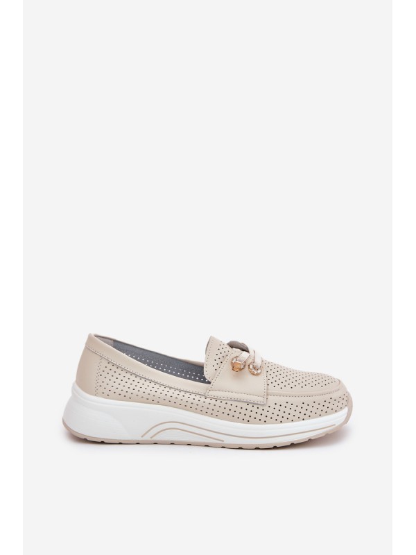 Leather Half Shoes Made Of Natural Leather On Platform Artiker 56C2102 Beige