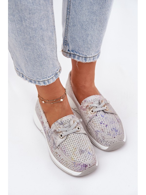 Suede Shoes Made Of Natural Leather On Platform Artiker 56C2104 Gray