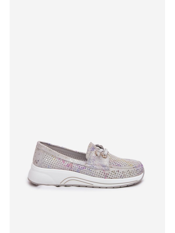 Suede Shoes Made Of Natural Leather On Platform Artiker 56C2104 Gray