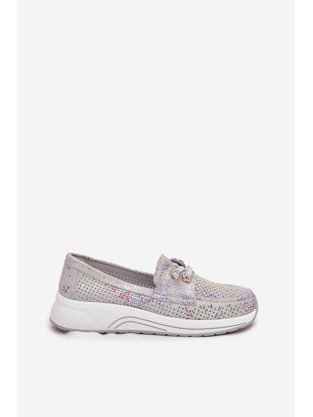 Suede Shoes Made Of Natural Leather On Platform Artiker 56C2104 Gray