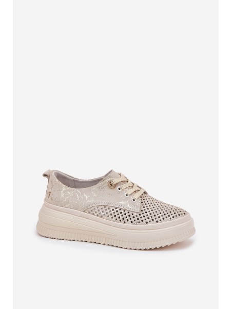 Suede Ladies Lace-Up Shoes On Platform Artiker 56C2108 Beige-Gold
