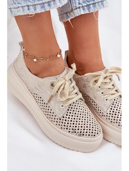 Suede Ladies Lace-Up Shoes On Platform Artiker 56C2108 Beige-Gold
