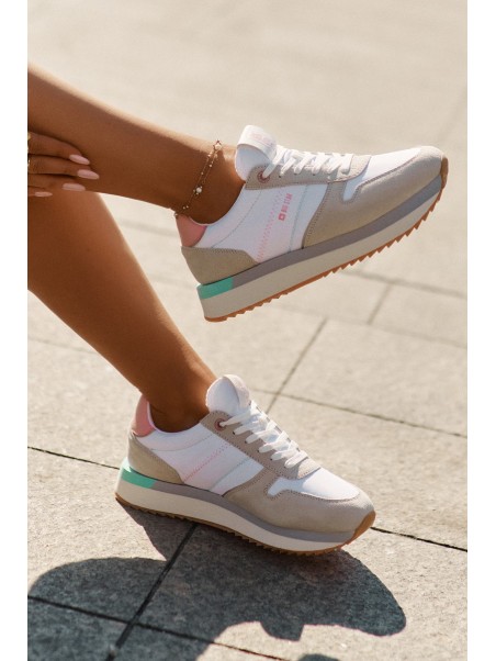 Suede Women's Sneakers Big Star RR274A047 HI-POLY SYSTEM Beige-White