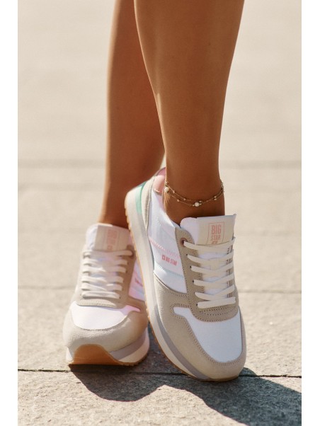 Suede Women's Sneakers Big Star RR274A047 HI-POLY SYSTEM Beige-White