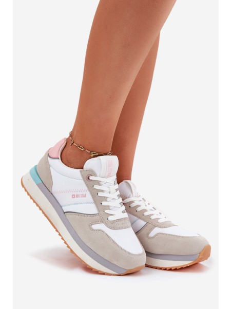 Suede Women's Sneakers Big Star RR274A047 HI-POLY SYSTEM Beige-White