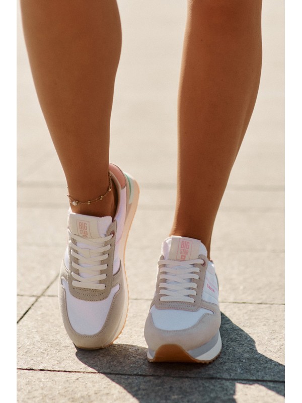 Suede Women's Sneakers Big Star RR274A047 HI-POLY SYSTEM Beige-White