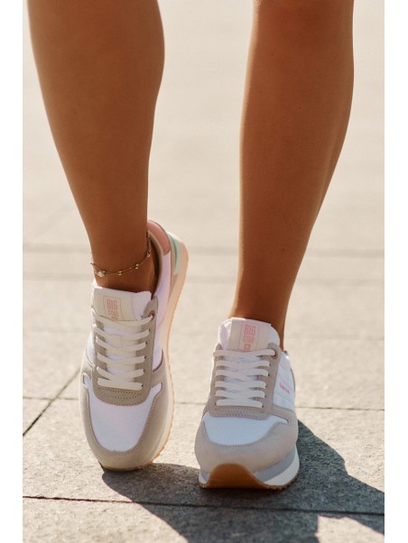 Suede Women's Sneakers Big Star RR274A047 HI-POLY SYSTEM Beige-White