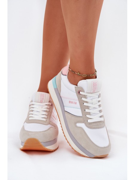 Suede Women's Sneakers Big Star RR274A047 HI-POLY SYSTEM Beige-White