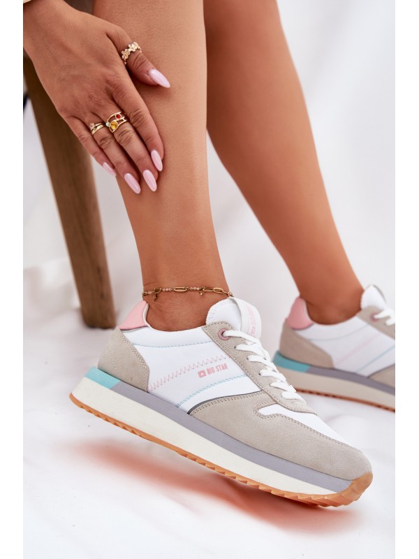 Suede Women's Sneakers Big Star RR274A047 HI-POLY SYSTEM Beige-White