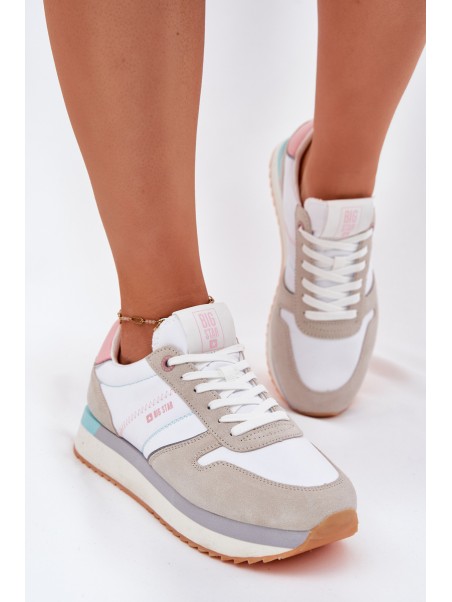 Suede Women's Sneakers Big Star RR274A047 HI-POLY SYSTEM Beige-White